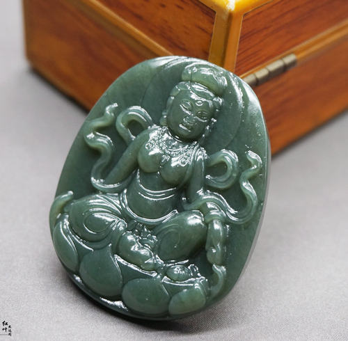 和田玉观音吊坠莲花观音花瓶菩萨玉牌男女款玉石玉坠挂件玉坠 - 图0