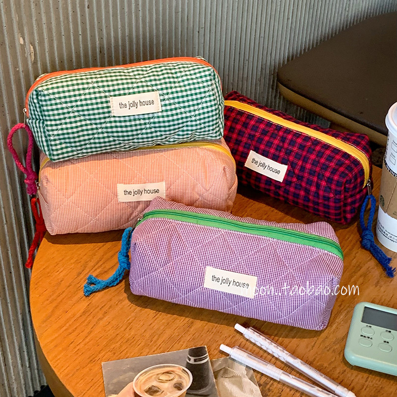 笔袋女生2026新款撞色格子铅笔盒高颜值ins风大容量文具收纳袋,淘宝优惠券,粉丝福利购,淘宝优惠卷