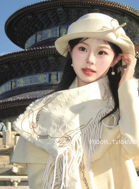 清冷感小说女主羊毛蝴蝶结翻檐卷边礼帽女秋冬季古早名媛渔夫帽子