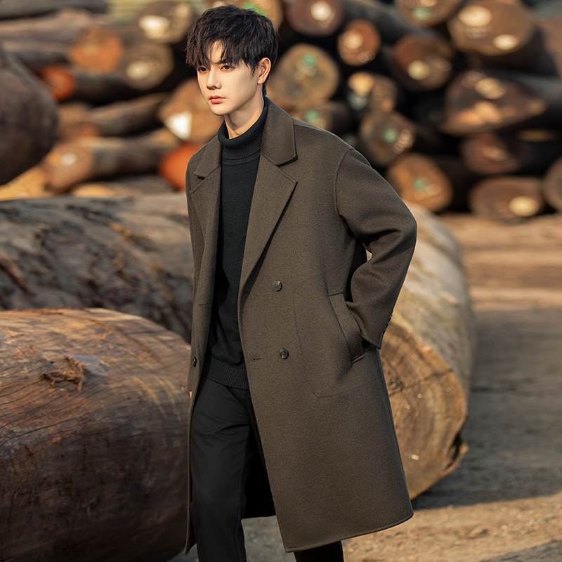 2025秋冬加厚新款羊毛呢子大衣男款高级感双面呢男士英伦风衣外套 - 图0