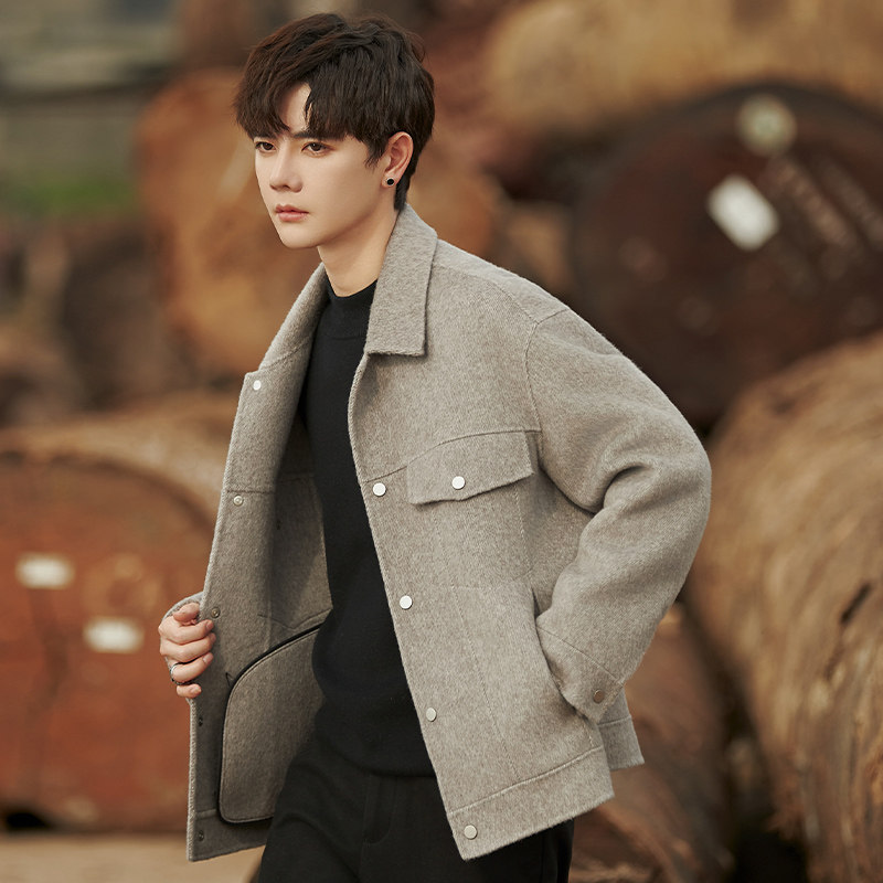 秋冬季新款男士双面羊毛呢子大衣短款加厚休闲高档外套夹克男装潮,淘宝优惠券,粉丝福利购,淘宝优惠卷