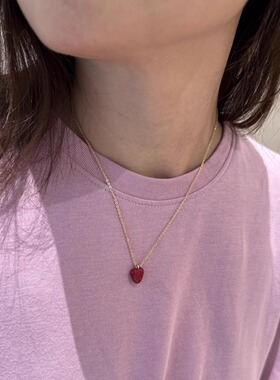 韩国ins红色爱心锁骨链