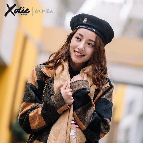 Xotic官方 慵懒小熊贝雷帽秋冬文艺可调节户外防晒八角画家帽男女 - 图0