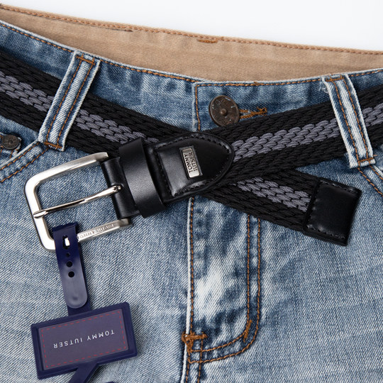 TOMMY IUTSER正品编织皮带男真皮弹力松紧腰带裤男士裤带潮年轻人