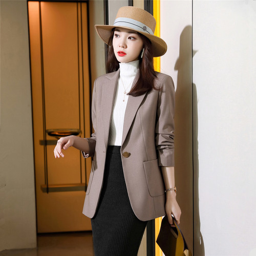 孔雀蓝西装外套女春秋新款蓝色黑色女士早春高端休闲修身西服上衣 - 图2