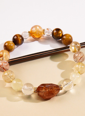 天然黑金超七多宝水晶手链串珠女生轻奢高级感黄塔晶手串爆款批发