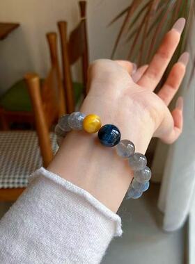 天然灰月光石手串女蓝金虎眼石手链原创设计款多宝水晶高级感轻奢