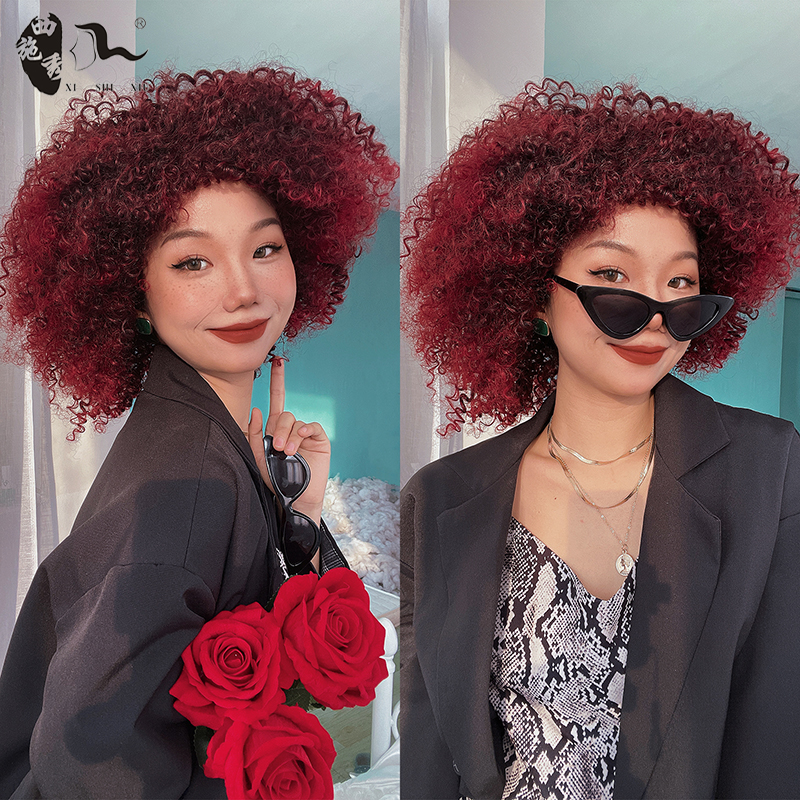 非洲卷发黑人假发蓬松爆炸头刘海头套Afro kinky curly hair wigs - 图1