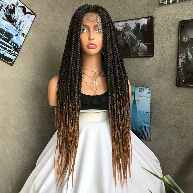 Box braided Frontal hair lace wig 34inch非洲蕾丝脏辫假发头套 - 图0