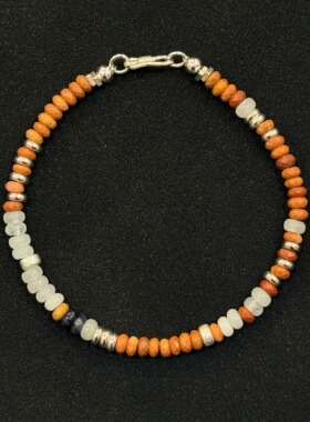 Oasistide S925银天然玉石手链手串叠戴男女手链潮流情侣款送礼物