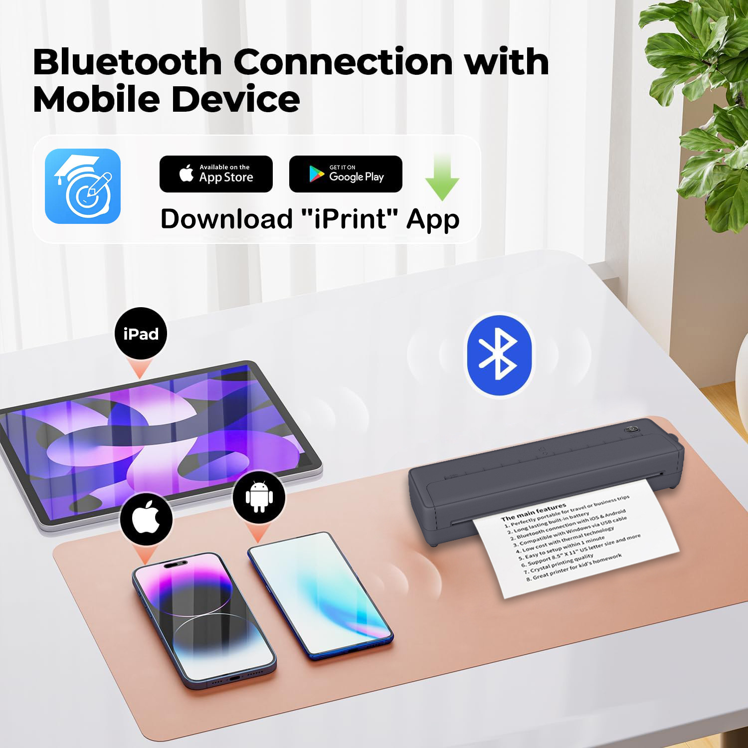 Mini Portable A4 Printer Inkless Thermal Paper Bluetooth USB - 图2