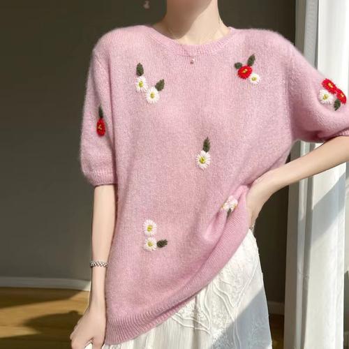 【丝羊绒】 重工刺绣短袖圆领羊绒衫 - 图3