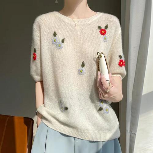 【丝羊绒】 重工刺绣短袖圆领羊绒衫 - 图2