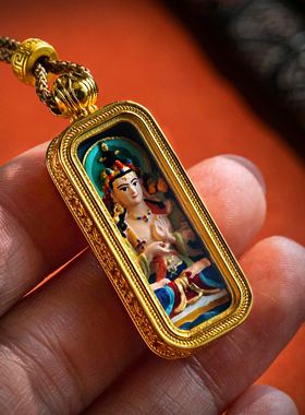 正品藏式朱砂手绘唐卡挂件