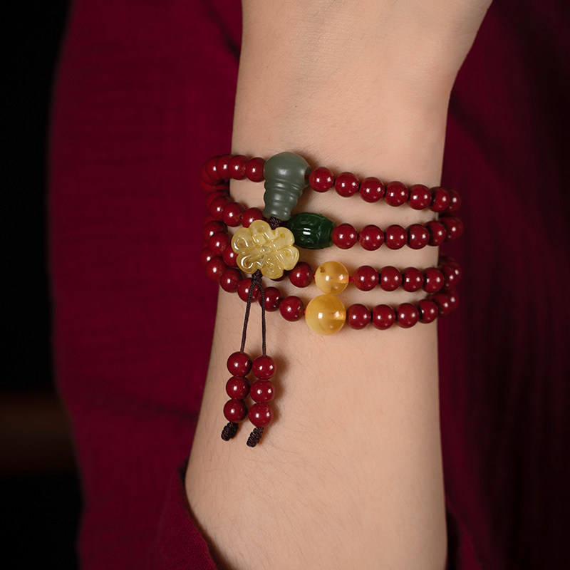 大善堂天然朱砂紫金砂蜜蜡多圈项链 大善堂手链