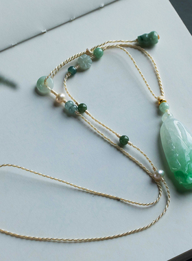 孤品【翡翠·百财顺遂】新款玉石吊坠项链精工雕刻锁骨链一物一证