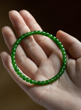 新中式轻奢｜和田玉碧玉桶珠手串