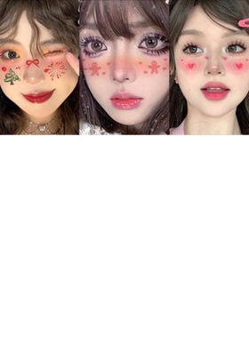 圣诞节少女甜心蝴蝶结腮红妆脸贴氛围感纹身贴纸派对拍照唯美甜酷