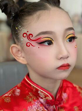 中国风红色喜庆眼妆贴眉心贴儿童演出脸贴防水易清洗化妆贴纸
