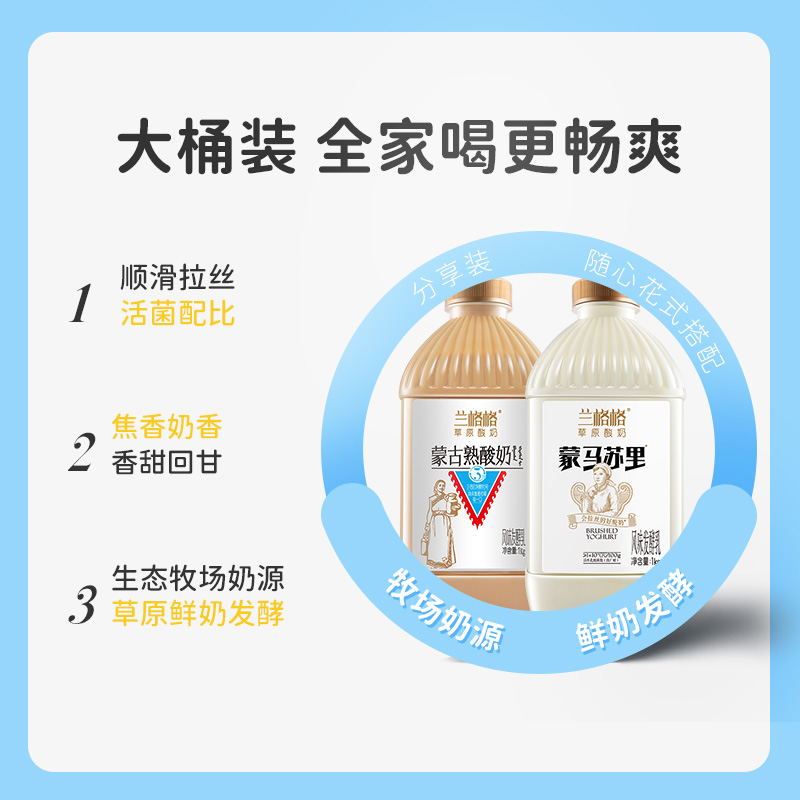 兰格格草原酸奶内蒙炭烧熟酸奶乳酪酸奶1kg*4桶 1件装顺丰包邮