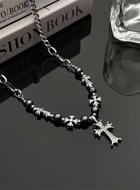 小众设计钛钢锆石十字架拼接项链