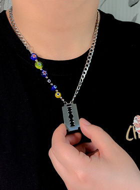 钛钢不掉色琉璃刀片项链