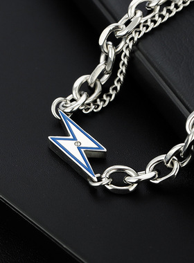 钛钢不掉色蓝色闪电项链
