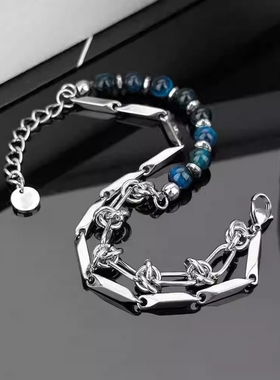 国潮新中式蓝色串珠拼接手链