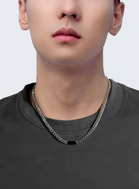 简约百搭项链男古巴链条素链