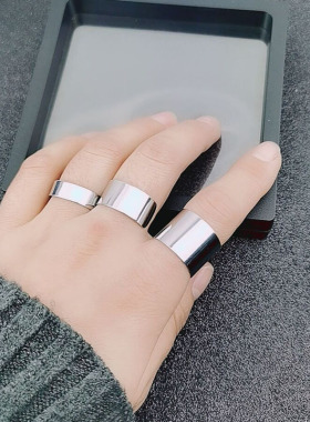 钛钢不褪色光面开口超宽戒指