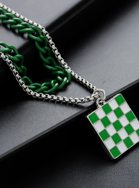 小众个性方块格子拼接双层项链