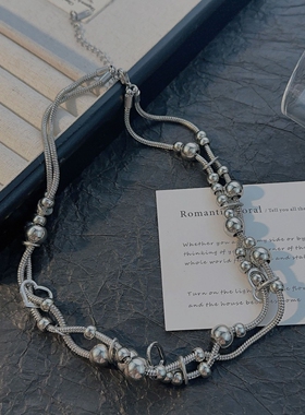 冷淡风双层叠戴爱心锁骨链