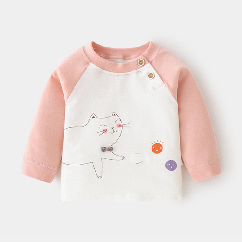 Spring and autumn long-sleeved pure cotton round-neck autumn T-shirt