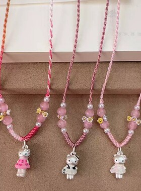 999纯银凯蒂猫纯银编织项链女