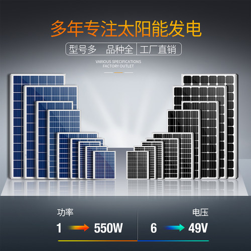 单晶太阳能发电板12V24V监控充电板电池家用系统220v光伏户外组件 - 图1