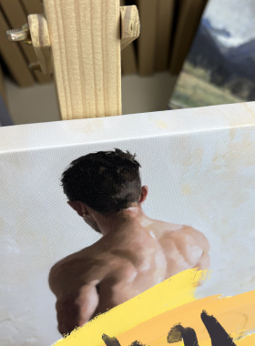 素色浴室布置男性人体艺术装饰画背影像油画人像小众氛围感挂画