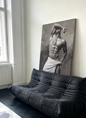 肌肉男装饰画浴巾卧室挂画喷绘油画室内靠墙工作室男体相框画框