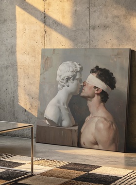 复古高级灰调古典人体装饰画石膏像蒙布条肌肉男暗调挂画玄关壁画