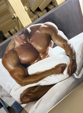 小众复古艺术男性人物油画装饰画抱枕休憩男士挂画公寓墙面挂画