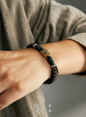 口力米大男纯银复古编织手链