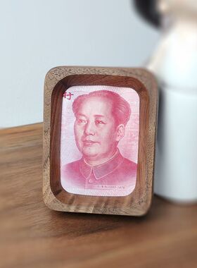 一百元图像迷你相框装裱高级黑胡桃木榫卯DIY艺术创作装裱相框