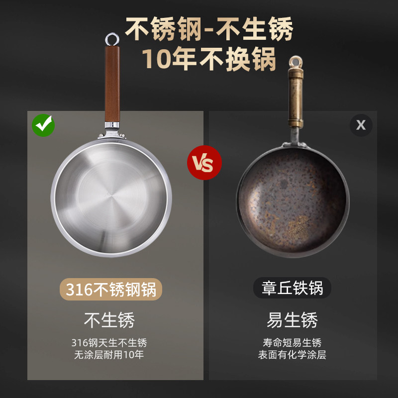 铿锵316不锈钢大肚锅家用无涂层炒菜锅平底电磁炉加高加深小炒锅,淘宝优惠券,粉丝福利购,淘宝优惠卷