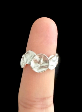 时尚镀银色不规则圆勺烧白开口指环小众设计可调节戒指高级感