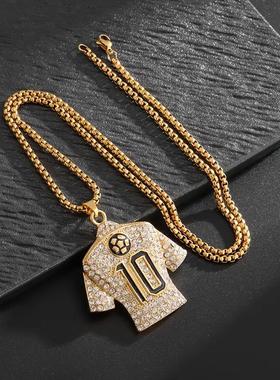 嘻哈饰品钛钢镀金镶钻吊坠项链