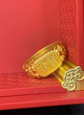 古法金色福寿戒指男女同款高级感气质重工中式轻奢高级感食指戒