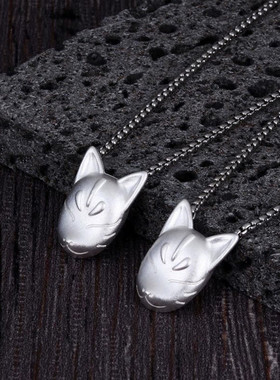 复古小众设计假面狐狸面具吊坠狐狸项链中式绳艺项链动漫项链