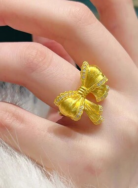 蝴蝶结戒指镀金色女友礼物百搭