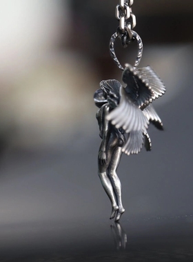 现货六翼天使吊坠项链 镀银色白珍珠女神潮男女毛衣卫衣链项坠