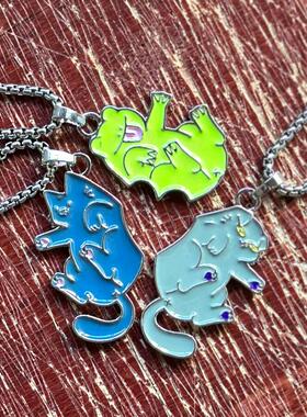 小众原创新品 蓝污猫情侣项链 BBF PENDANTS 爱心套链项链