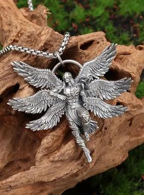 个性六翼天使吊坠项链